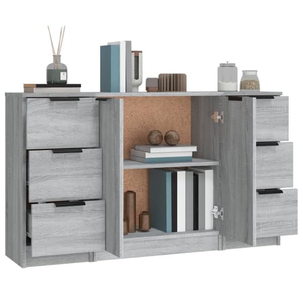 The Living Store Skänkar 3 st grå sonoma konstruerat trä -  Skänkar & serveringsbord