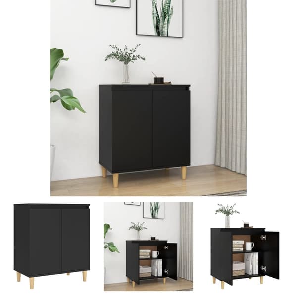 The Living Store Senkki täyspuujalat musta 60x35x70 cm tekninen puu - Tarjoilupöydät & senkit