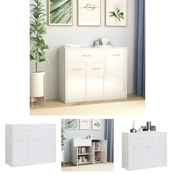 The Living Store skænk 88x30x70 cm konstrueret træ hvid højglans -  Skænke