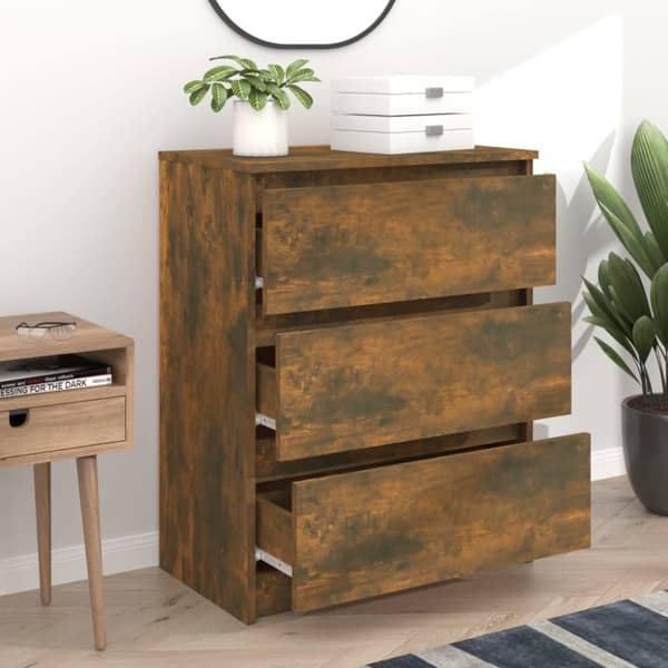 The Living Store skænk 60x35x76 cm konstrueret træ røget egetræsfarve - Skænke