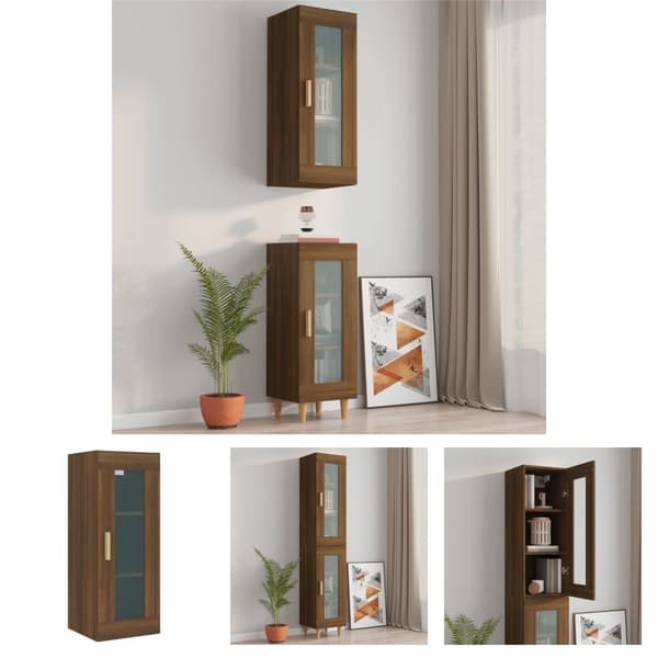 The Living Store Väggskåp brun ek 34,5x34x90 cm - Skänkar & serveringsbord