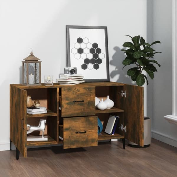 The Living Store Byrå rökfärgad ek 100x36x60 cm konstruerat trä -  Skänkar & serveringsbord