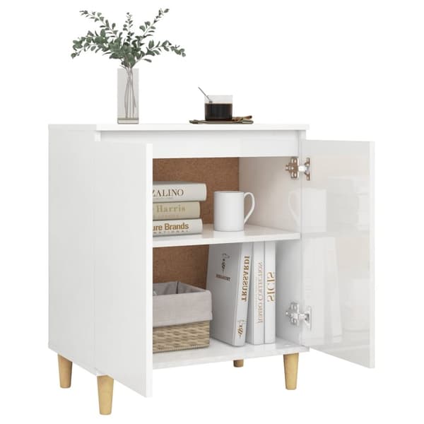The Living Store Senkki täyspuujalat korkeakiilto valk. 60x35x70 cm tekninen puu - Tarjoilupöydät & senkit