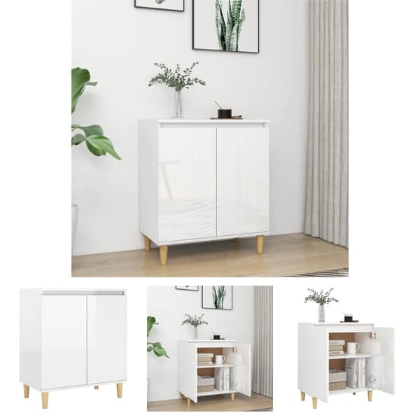 The Living Store Senkki täyspuujalat korkeakiilto valk. 60x35x70 cm tekninen puu - Tarjoilupöydät & senkit