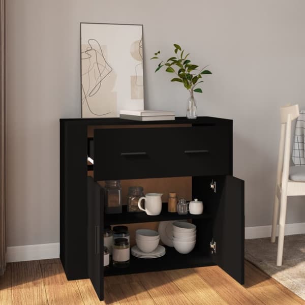 The Living Store skænk 80x33x70 cm konstrueret træ sort - Skænke