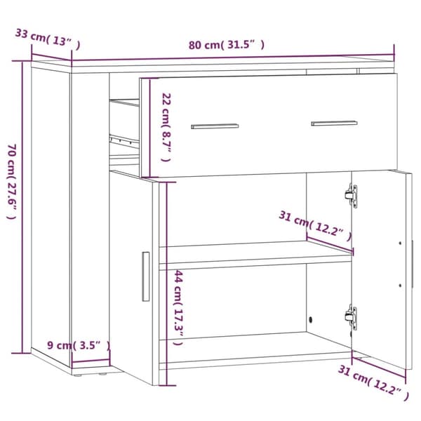 The Living Store skænk 80x33x70 cm konstrueret træ sort - Skænke