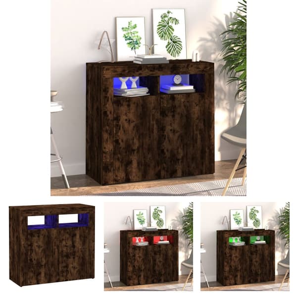 The Living Store skænk med LED-lys 80x35x75 cm røget eg -  Skænke