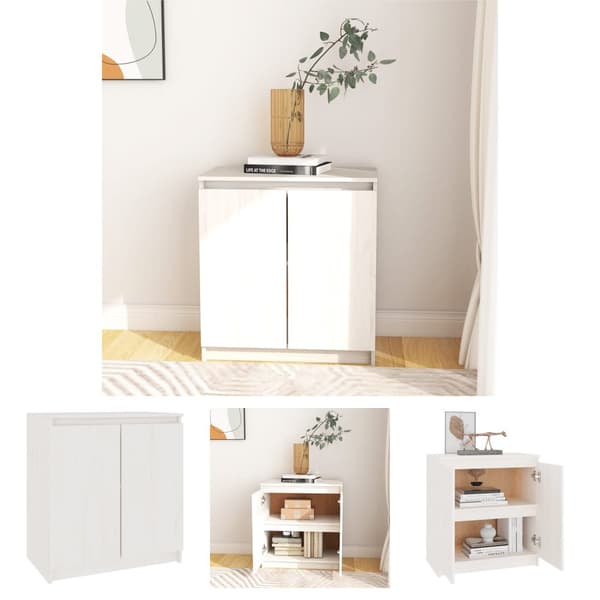 The Living Store skab 60x36x65 cm massivt fyrretræ hvid -  Skænke