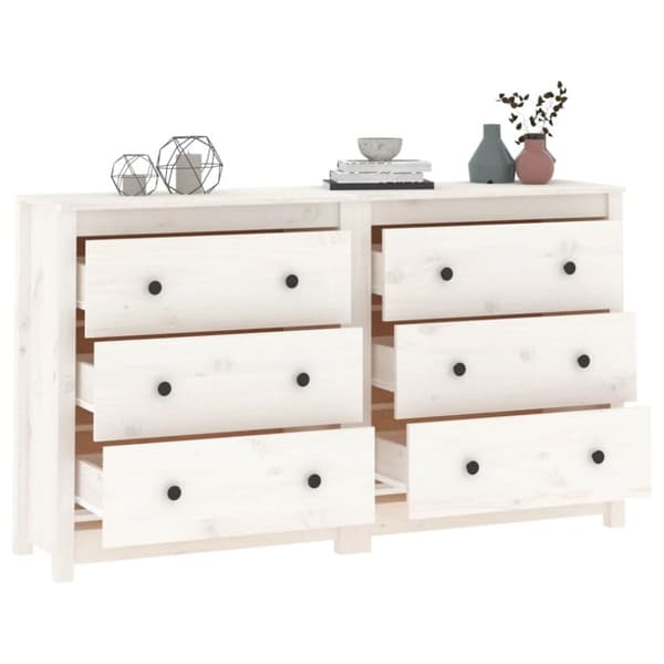 The Living Store Skänk vit 140x35x80 cm massiv furu - Skänkar & serveringsbord