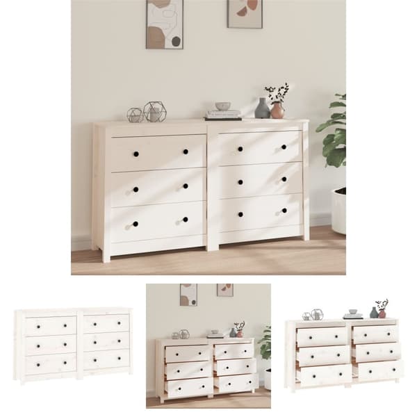 The Living Store Skänk vit 140x35x80 cm massiv furu - Skänkar & serveringsbord