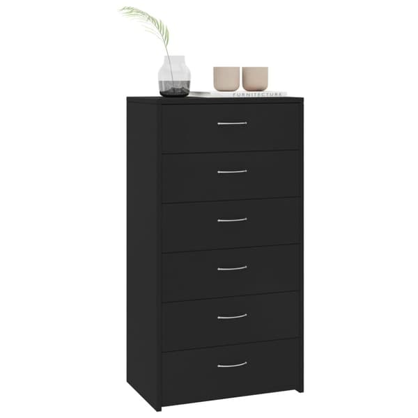 The Living Store kommode med 6 skuffer 50x34x96 cm konstrueret træ sort - Skænke
