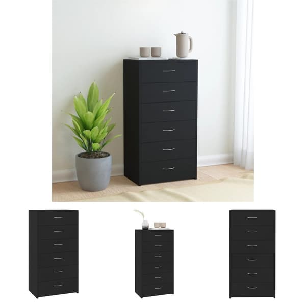 The Living Store kommode med 6 skuffer 50x34x96 cm konstrueret træ sort -  Skænke