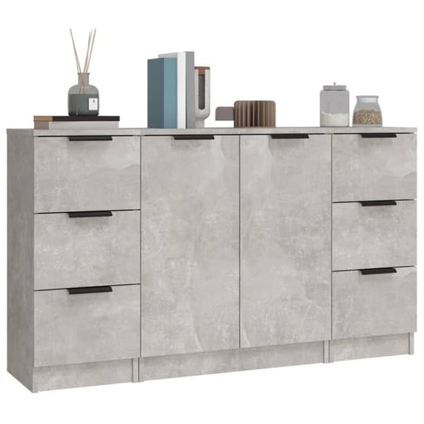 The Living Store Senkit 3 kpl betoninharmaa tekninen puu - Tarjoilupöydät & senkit