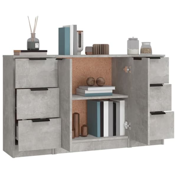 The Living Store Senkit 3 kpl betoninharmaa tekninen puu - Tarjoilupöydät & senkit