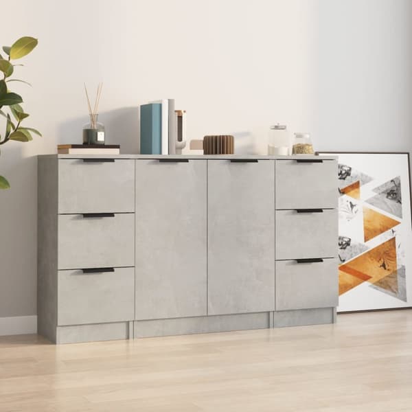The Living Store Senkit 3 kpl betoninharmaa tekninen puu - Tarjoilupöydät & senkit