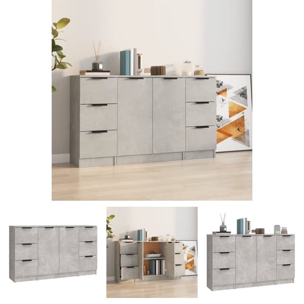 The Living Store Senkit 3 kpl betoninharmaa tekninen puu -  Tarjoilupöydät & senkit