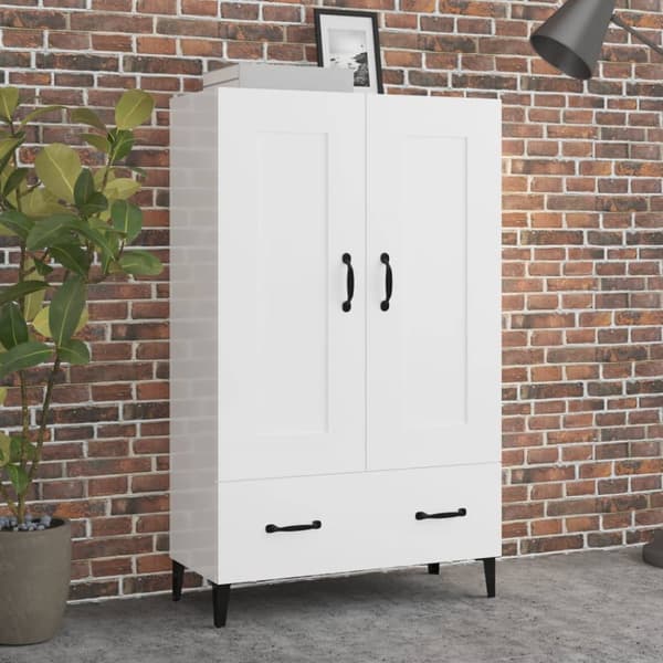The Living Store Kaappi korkeakiilto valkoinen 70x31x115 cm tekninen puu - Tarjoilupöydät & senkit