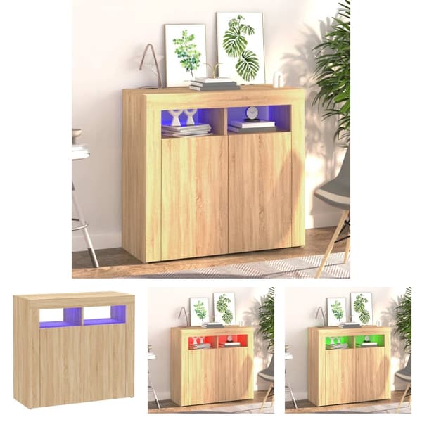 The Living Store Skänk med LED-belysning sonoma-ek 80x35x75 cm -  Skänkar & serveringsbord