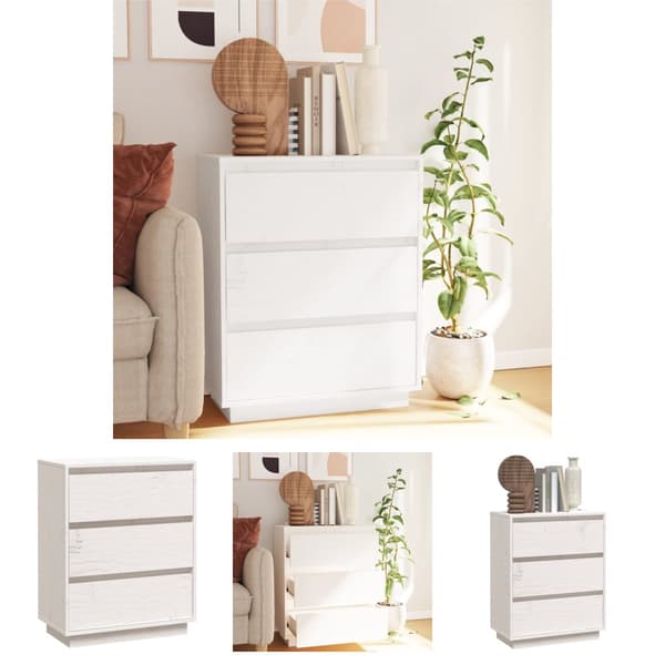 The Living Store skænk 60x34x75 cm massivt fyrretræ hvid - Skænke