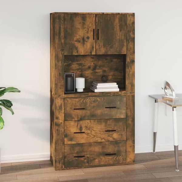 The Living Store vægskab 80x33x80 cm konstrueret træ røget egetræsfarve - Skænke