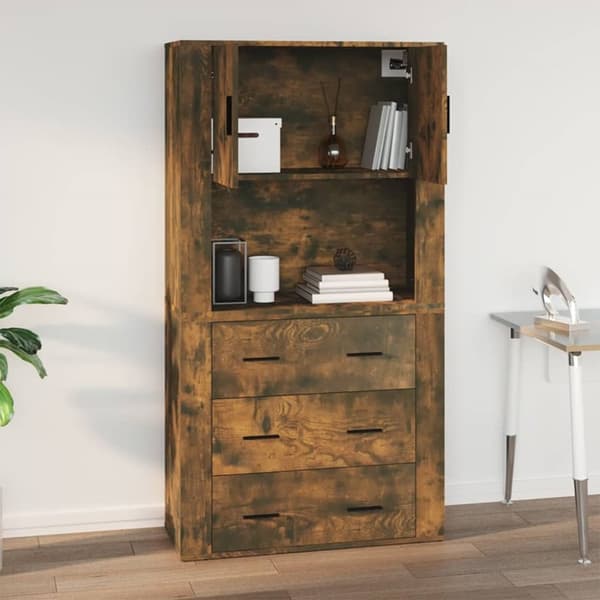 The Living Store vægskab 80x33x80 cm konstrueret træ røget egetræsfarve - Skænke