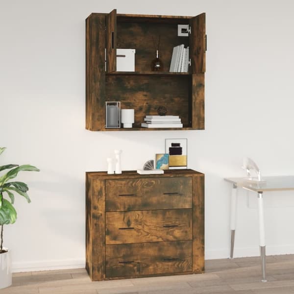 The Living Store vægskab 80x33x80 cm konstrueret træ røget egetræsfarve - Skænke