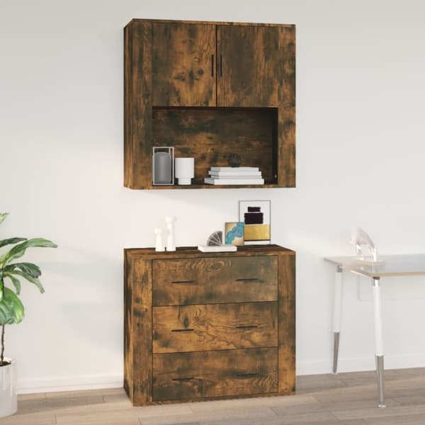 The Living Store vægskab 80x33x80 cm konstrueret træ røget egetræsfarve - Skænke