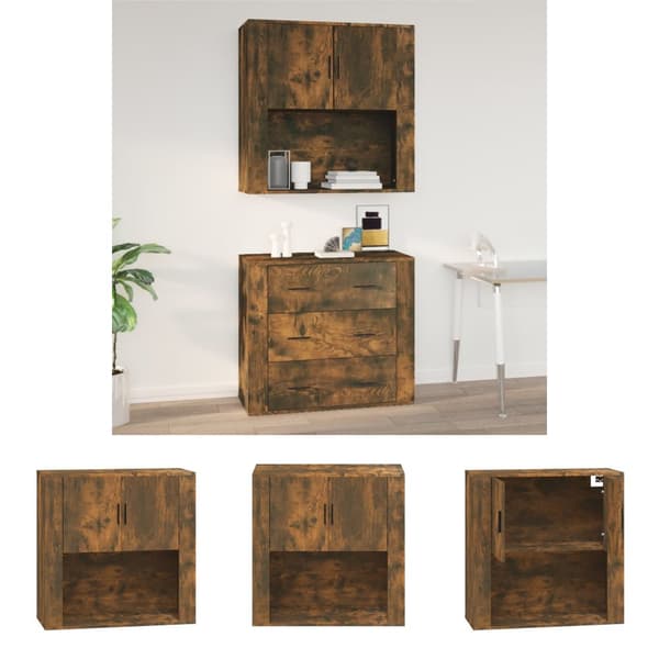 The Living Store vægskab 80x33x80 cm konstrueret træ røget egetræsfarve -  Skænke