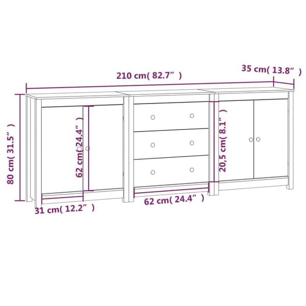 The Living Store skænk 210x35x80 cm massivt fyrretræ - Skænke