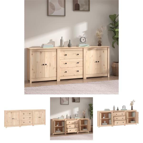 The Living Store skænk 210x35x80 cm massivt fyrretræ - Skænke