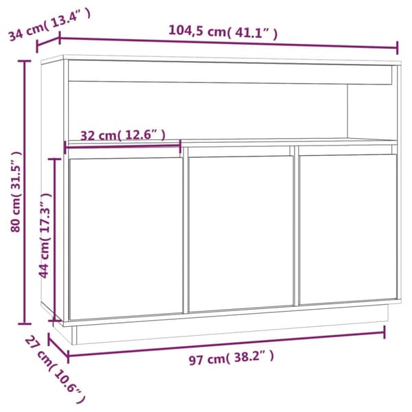 The Living Store skænk 104,5x34x80 cm massivt fyrretræ - Skænke