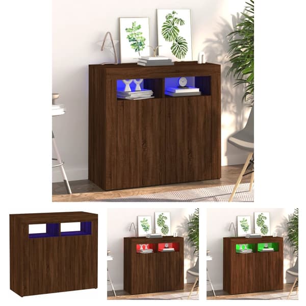 The Living Store Senkki LED-valoilla ruskea tammi 80x35x75 cm -  Tarjoilupöydät & senkit