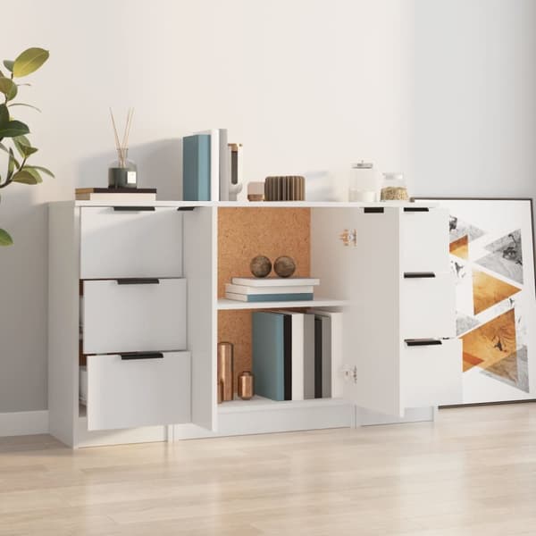 The Living Store Senkit 3 kpl valkoinen tekninen puu -  Tarjoilupöydät & senkit
