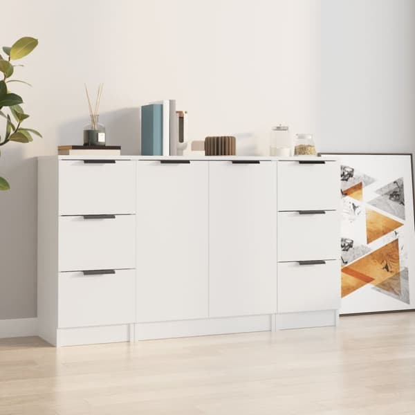 The Living Store Senkit 3 kpl valkoinen tekninen puu -  Tarjoilupöydät & senkit