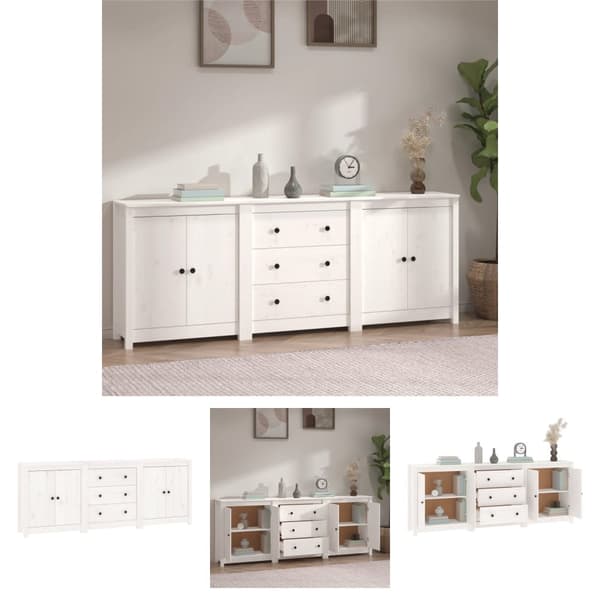 The Living Store skænk 210x35x80 cm massivt fyrretræ hvid -  Skænke