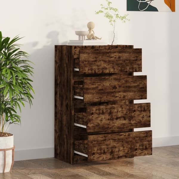The Living Store kommode 60x35x98,5 cm konstrueret træ røget egetræsfarve - Skænke