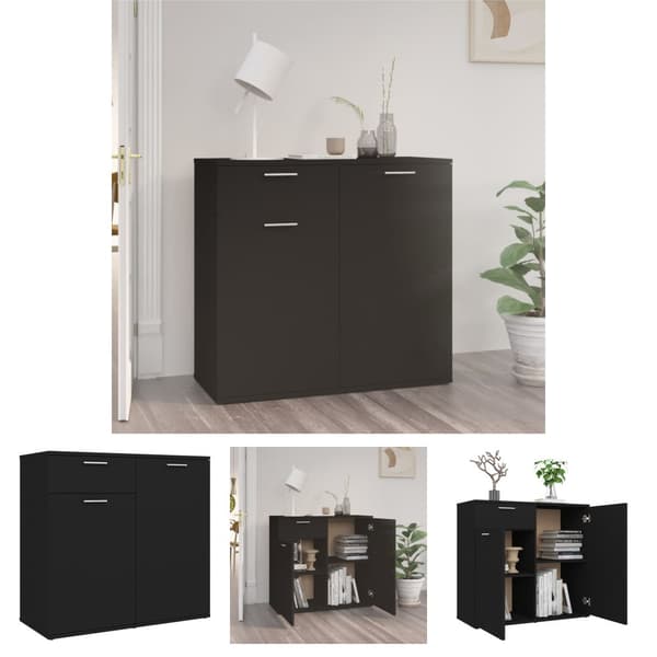 The Living Store Skåp svart 80x36x75 cm konstruerat trä - Skänkar & serveringsbord