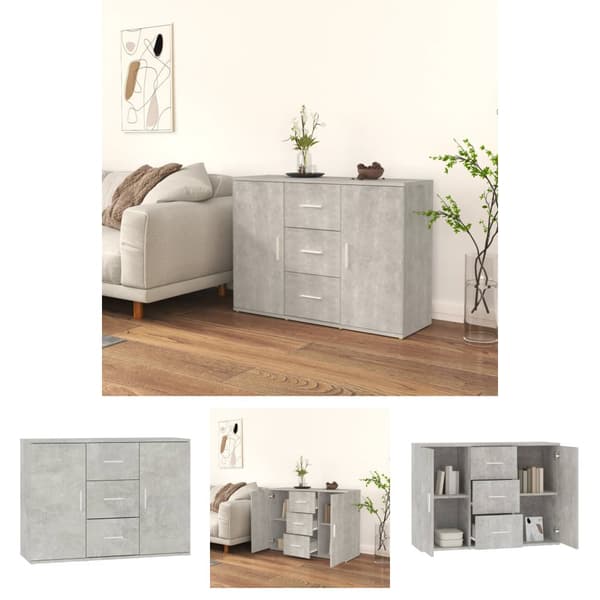 The Living Store skænk 91x29,5x65 cm konstrueret træ betongrå - Skænke