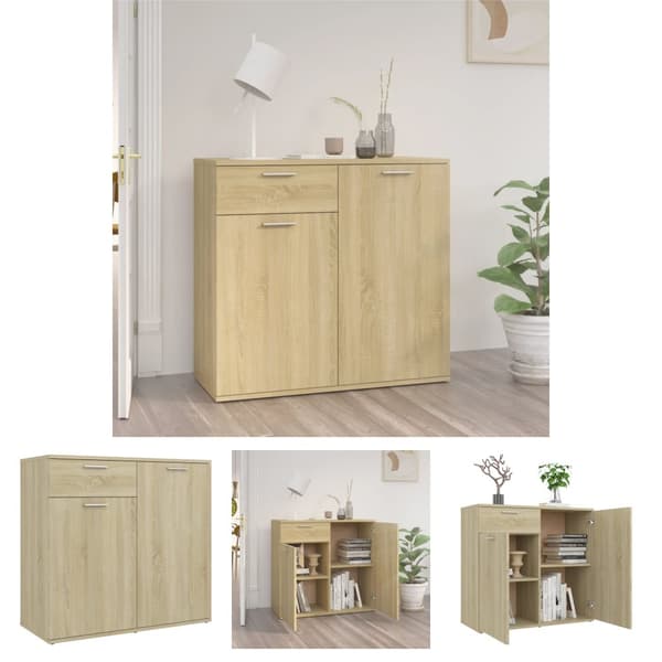 The Living Store Skänk sonoma-ek 80x36x75 cm konstruerat trä -  Skänkar & serveringsbord