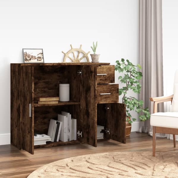 The Living Store Skänk rökfärgad ek 91x29,5x75 cm konstruerat trä - Skänkar & serveringsbord