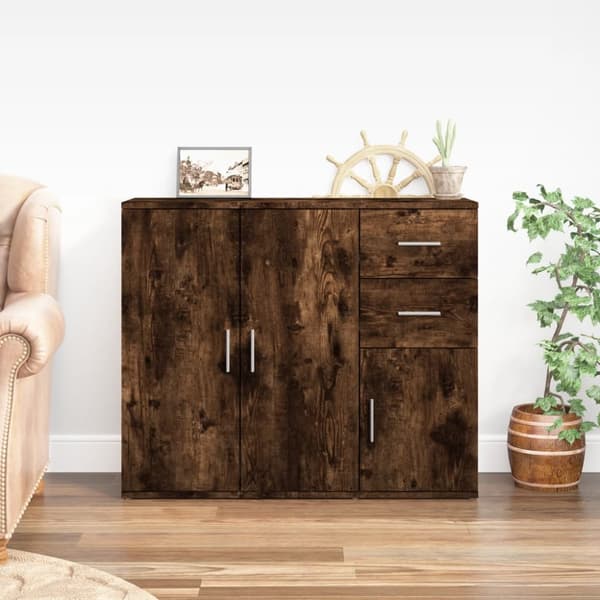 The Living Store Skänk rökfärgad ek 91x29,5x75 cm konstruerat trä - Skänkar & serveringsbord