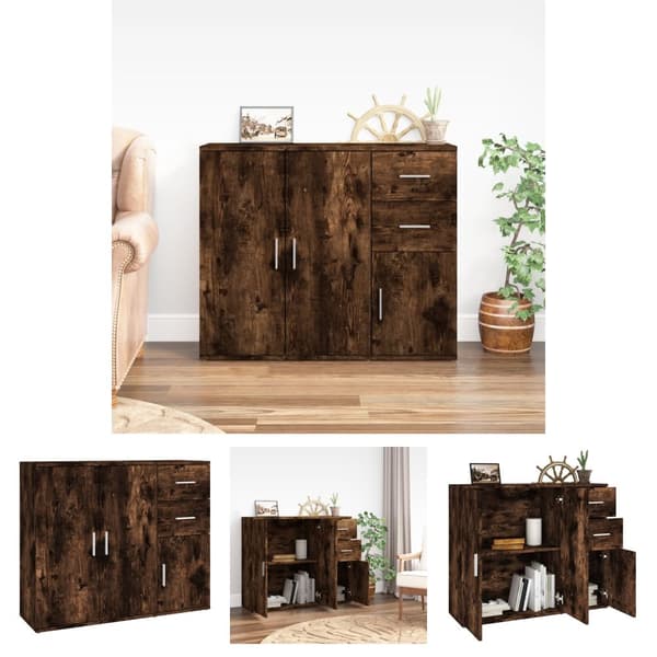 The Living Store Skänk rökfärgad ek 91x29,5x75 cm konstruerat trä -  Skänkar & serveringsbord