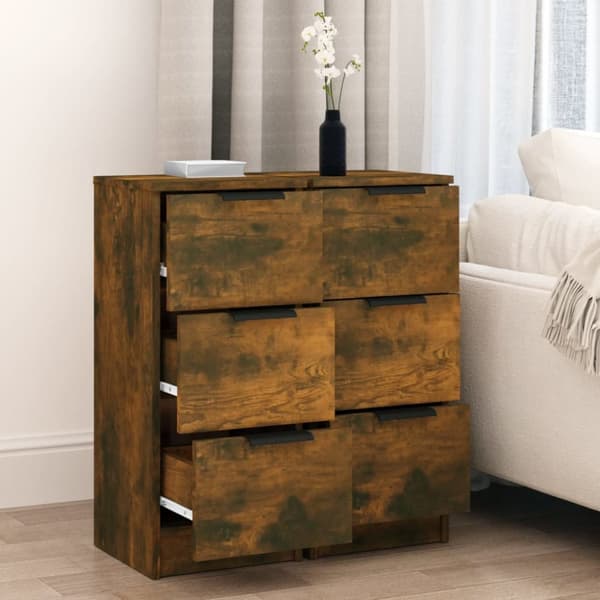 The Living Store skænke 2 stk. 30x30x70 cm konstrueret træ røget egetræsfinish -  Skænke