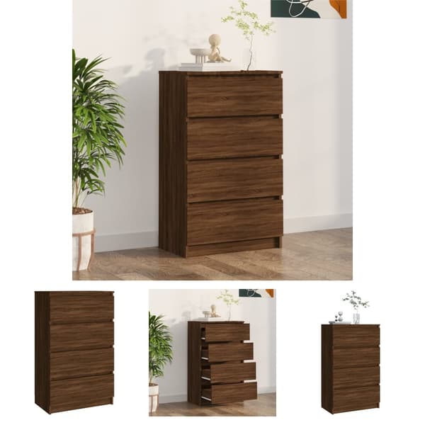 The Living Store kommode 60x35x98,5 cm konstrueret træ brun egetræsfarve - Skænke