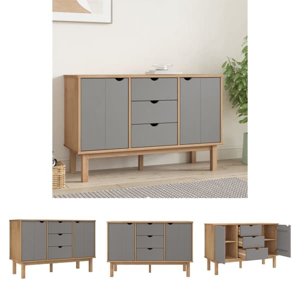 The Living Store skænk OTTA 113,5x43x73 cm massivt fyrretræ brun og grå -  Skænke