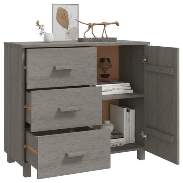 The Living Store skænk HAMAR 90x40x80 cm massivt fyrretræ lysegrå -  Skænke