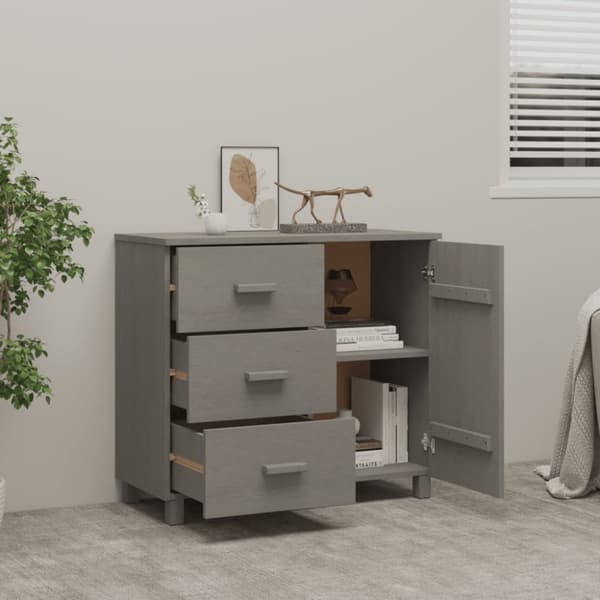 The Living Store skænk HAMAR 90x40x80 cm massivt fyrretræ lysegrå -  Skænke