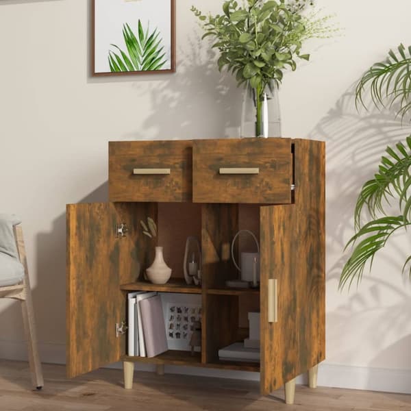 The Living Store Skänk rökfärgad ek 69,5x34x89 cm konstruerat trä - Skänkar & serveringsbord
