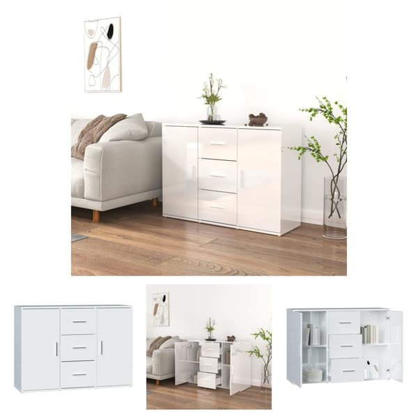 The Living Store Skåp vit högglans 91x29,5x65 cm konstruerat trä - Skänkar & serveringsbord
