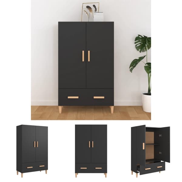 The Living Store skab 70x31x115 cm konstrueret træ sort -  Skænke